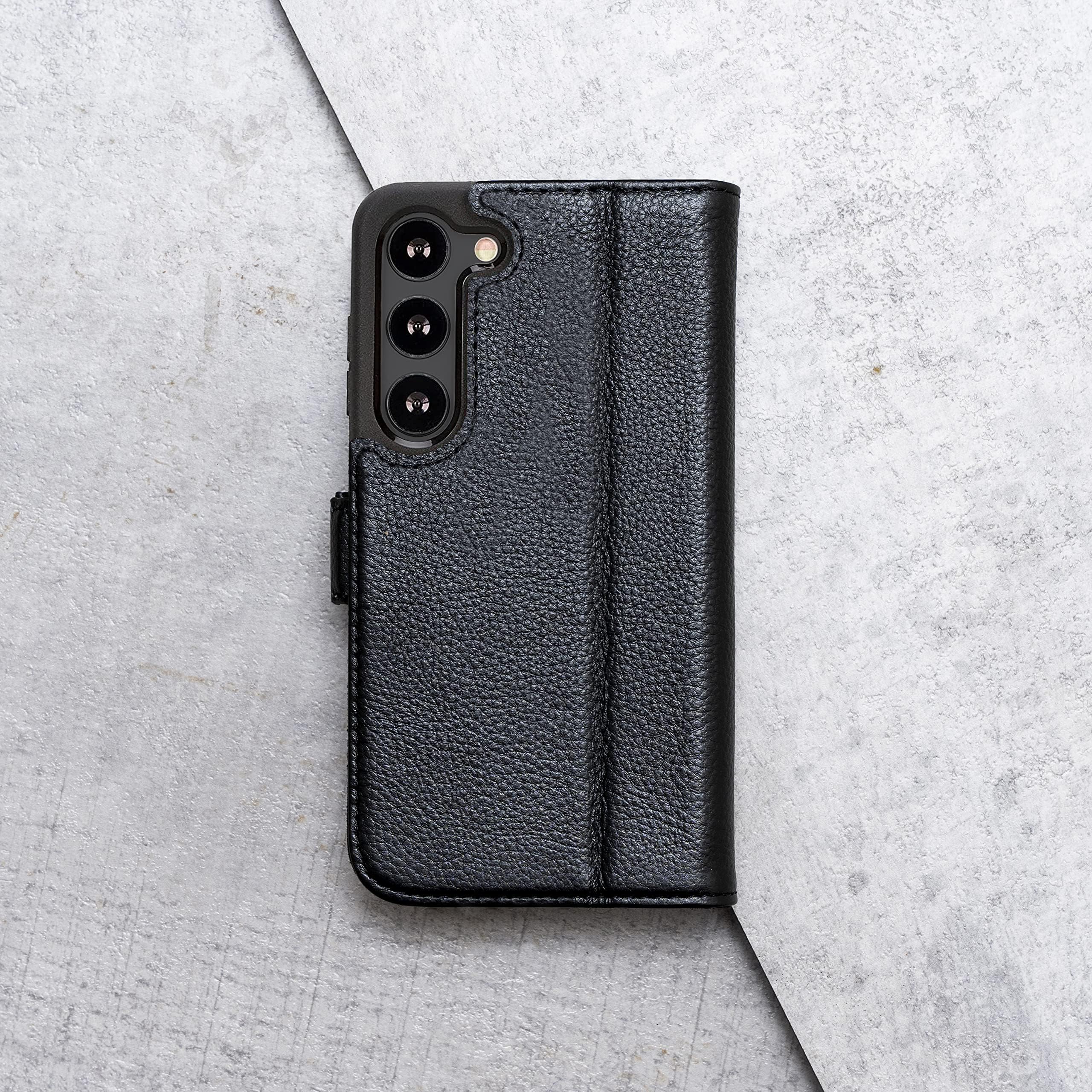 Porter Riley – Custodia per Samsung Galaxy A56. Custodia/Flip/Cover/Supporto/in Vera Pelle Sottile di Prima qualità. (Marrone Cioccolato) (Nero Puro)