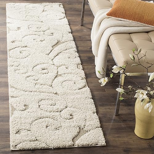 SAFAVIEH Florida Shag Collection Runner Rug - 2'3" x 21', Cream & Beige, Scroll Design, Non-Shedding & Easy Care, 1.2-inch Thick Ideal for High Traffic Areas in Living Room, Bedroom (SG455-1113)