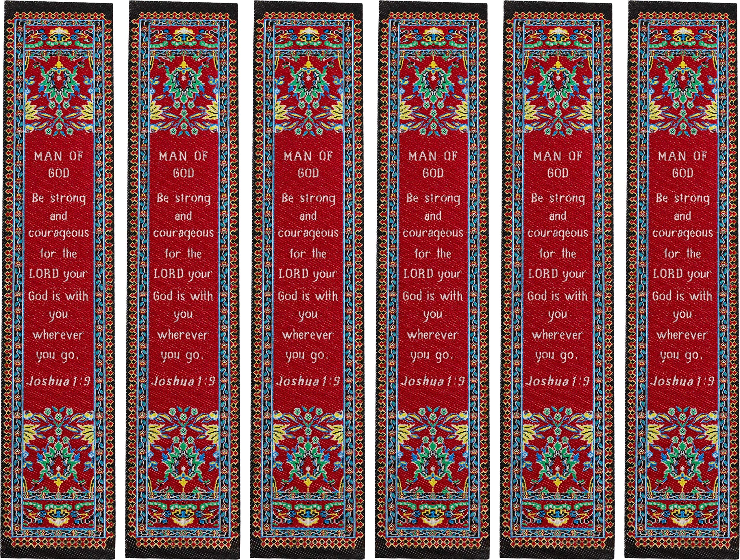 Man of God, Bulk Pack of 6 Woven Fabric Christian Bookmarks, Silky Soft Joshua 1:9 Flexible Bookmarker for Novels Books and Bibles, Traditional