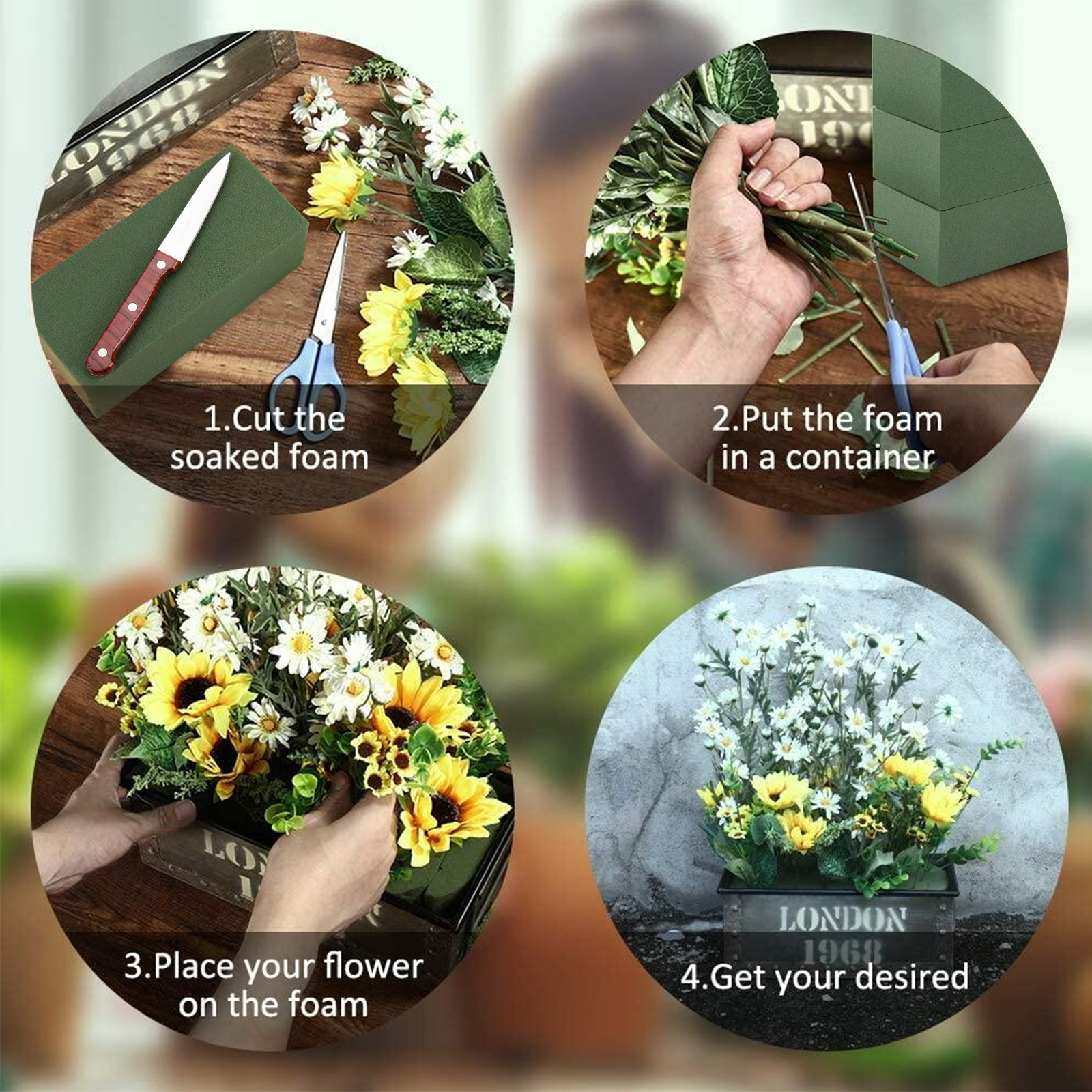 Mousse Florale TAOPE - Lot De 3 Briques 20x9x6 Cm, Pour Fleurs Fraîches Et Artificielles
