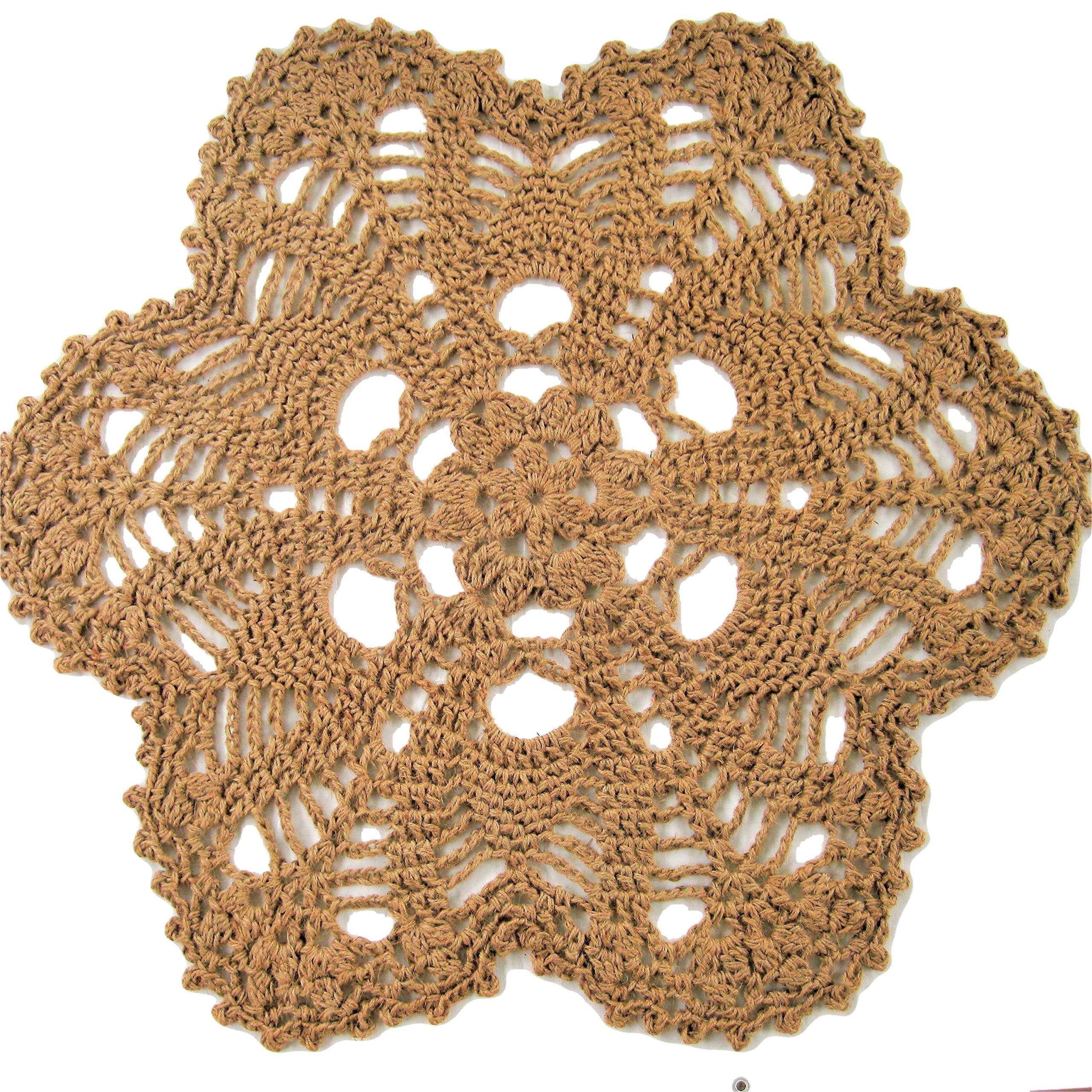 Round Flower Shaped Area Rug - Handmade Crochet - Natural Jute Fiber - 5'