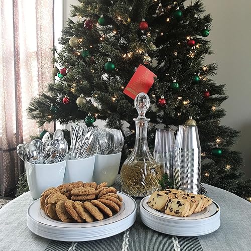 Miniatura 9 de JL Prime 100 vasos de plástico plateados, reutilizables y reciclables de 9 onzas, elegantes vasos transparentes con borde plateado para bodas,