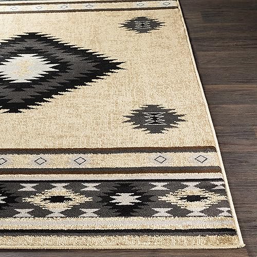 Miniatura 5 de Hoylake Southwestern - tapete estilo tribal, azteca, indio americano e indie, felpudo, pequeño, marrón, gris, negro, 1 pie y 10 pulgadas por 2 pies