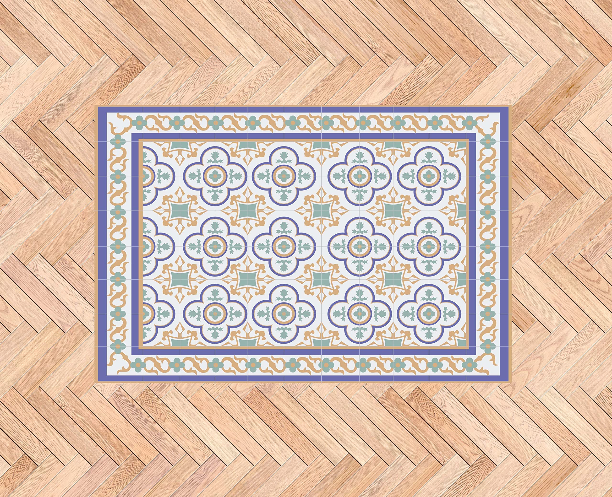 Oedim Tapis mosaïque vintage design bleu foncé, 120 x 95 cm, tapis de cuisine en vinyle, tapis de salon antidérapant, sol en vinyle