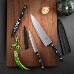 Kitchen Knife, 3-Pcs Knife Set with Sheath, 8 Inch Chef Knife, 4.5 Inch Utility Knife, 4 Inch Paring Chef Knife, Stainless Steel, Black