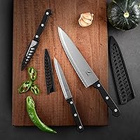 Vista 4 de Cuchillo de cocina, juego de 3 cuchillos con funda, cuchillo de chef de 8 pulgadas, cuchillo utilitario de 4.5 pulgadas, cuchillo de chef de pelar