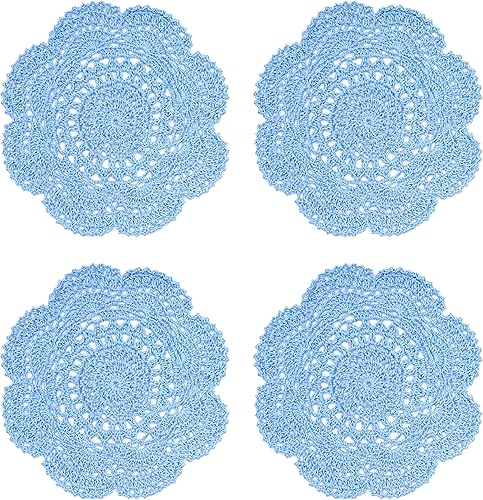 Phantomon Juego de 4 manteles individuales de 8 pulgadas hechos a mano, 100 % algodón, 4 unidades, color azul