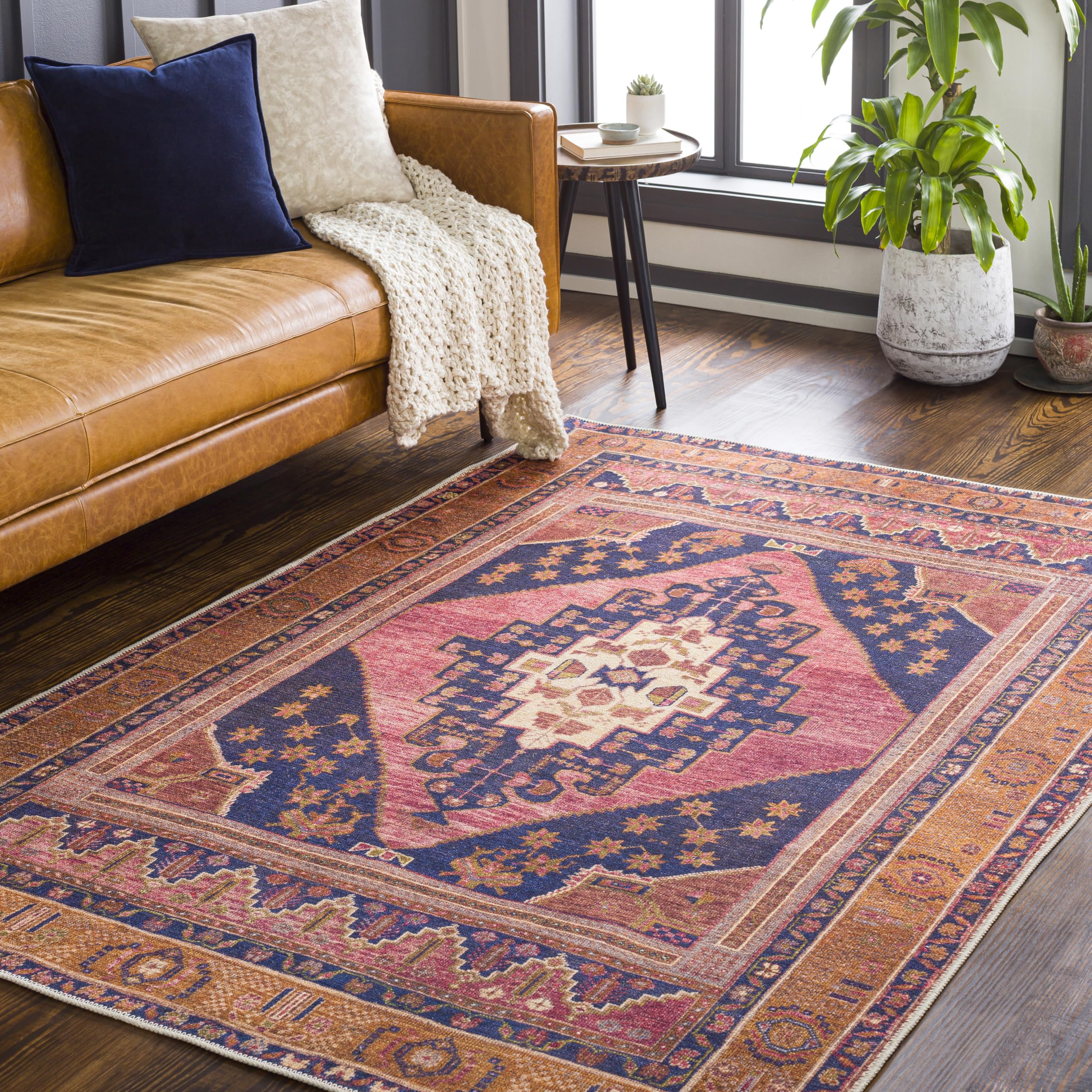 Livabliss Amelie-Washable Orange Pink Traditional Vintage Boho Living Dining Rug 160 X 220 Cm Easy CareNon Shedding from B&Q