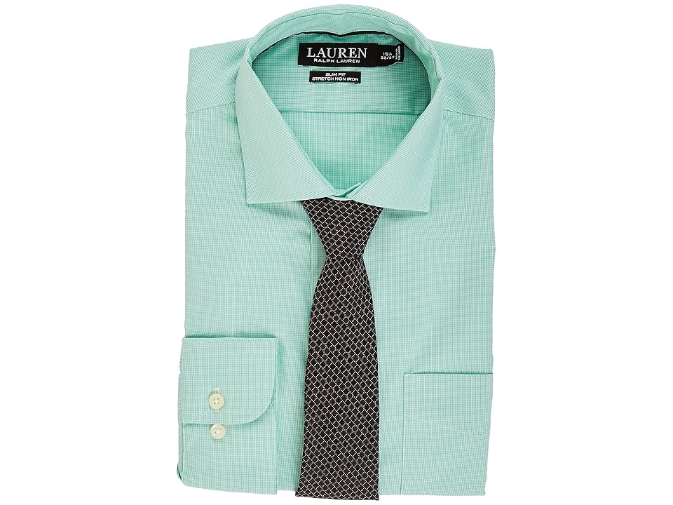 

LAUREN Ralph Lauren Non Iron Poplin Stretch Slim Fit Spread Collar Dress Shirt (Kelly/White) Men's Clothing, Green