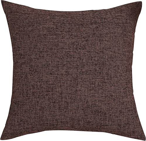 Miniatura 2 de TangDepot - Funda de cojín de lino con forro pesado, Chocolate, 12" x 12"