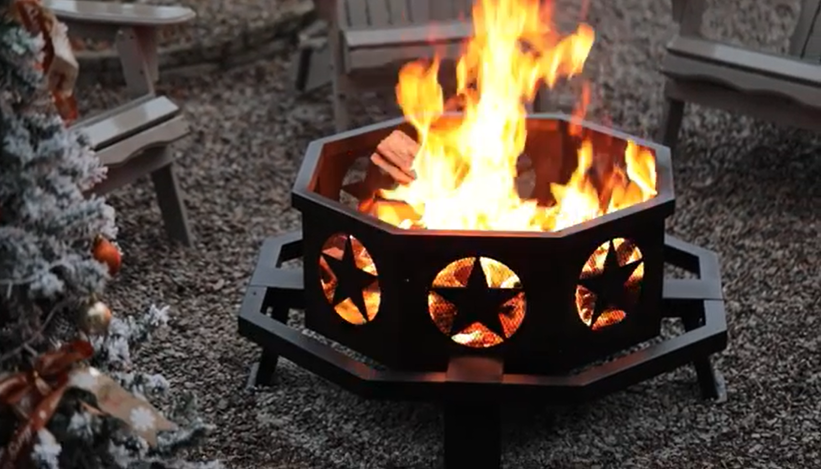 fissfire 35 inch Fire Pit, Outdoor Wood Burning Fire Pit Octagonal
