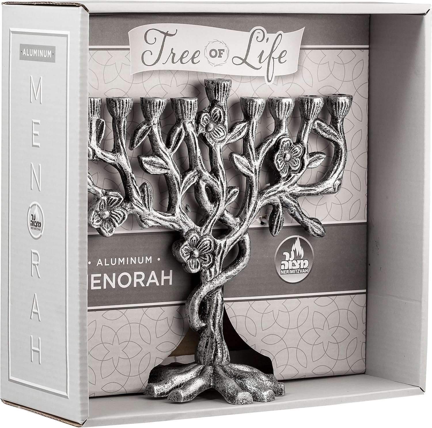 Ner Mitzvah Artistic Aluminum Candle Menorah - Fits All Standard Chanukah Candles - Tree of Life Design : Home & Kitchen