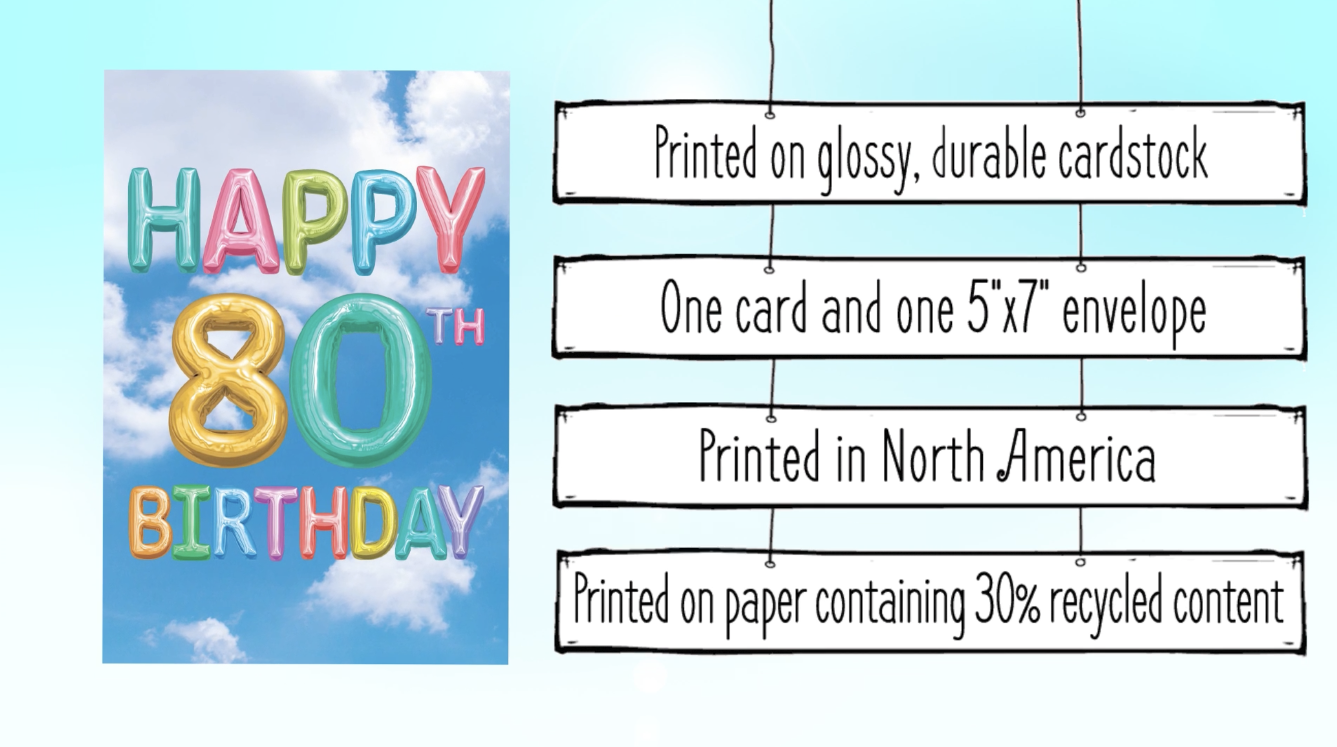 80th Birthday Card - Extra Large 8.5x11 Inch Milestone Greeting With Envelope