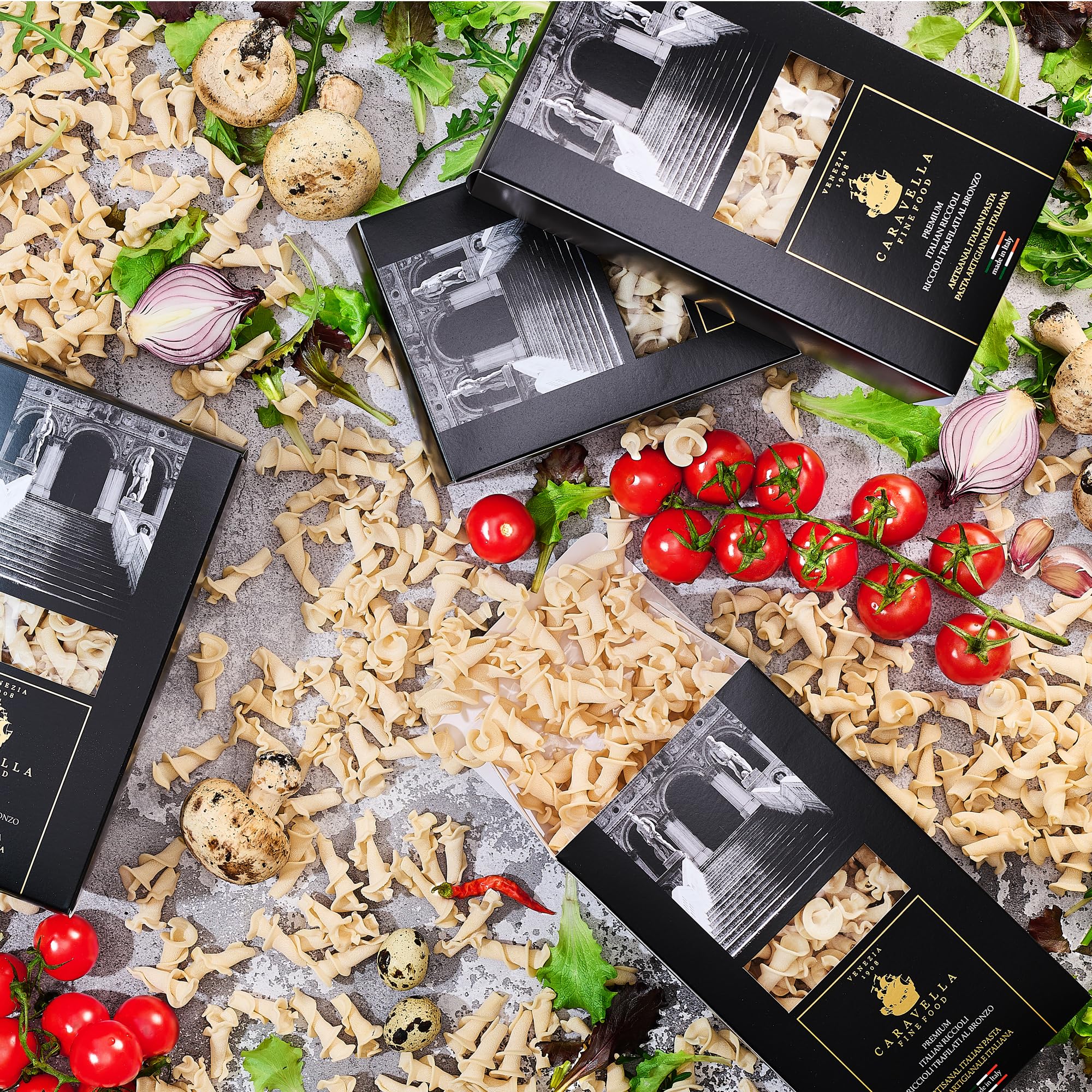 Caravella Fine Food - Pack x 6(3 kg) - Pâtes italiennes Riccioli 500 gr - Collection exclusive Venise - Pâtes artisanales 100% italiennes tréfilées au bronze - Qualité premium (500 g x 6 (3 kg))