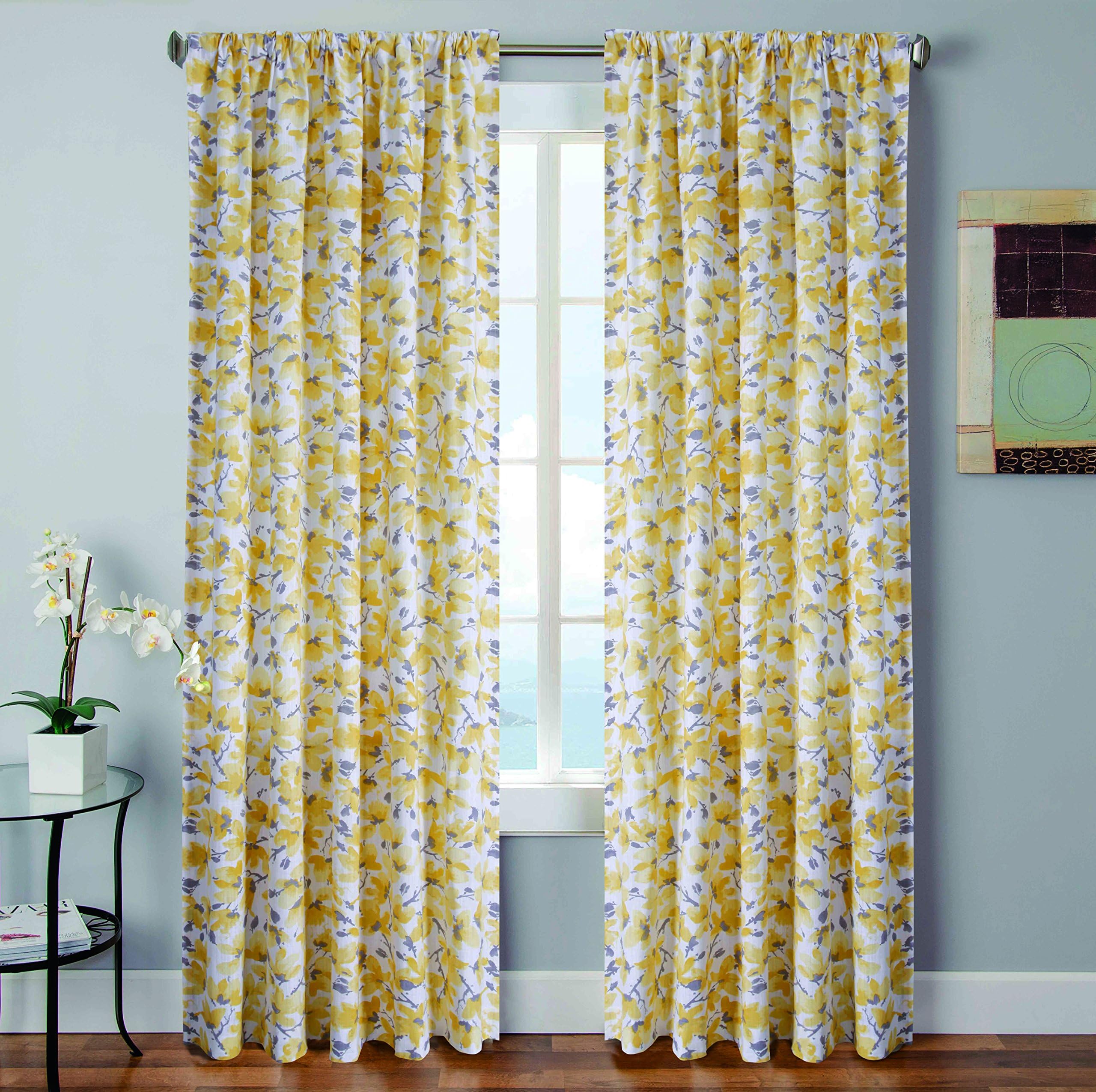 Vera Neumann - Margery Paisley Printed Pole Top Window Curtains for Living Room & Bedroom - Assorted Colors - Set of 2 Panels (52 X 96 Inch - Grey & Yellow)