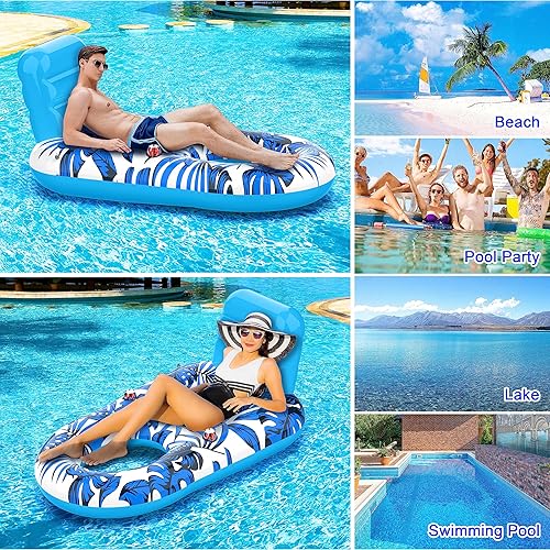 Miniatura 5 de Flotadores de piscina para adultos, tumbona inflable con respaldo y portavasos, gran silla flotante de piscina para piscina, playa, lago, cómodos