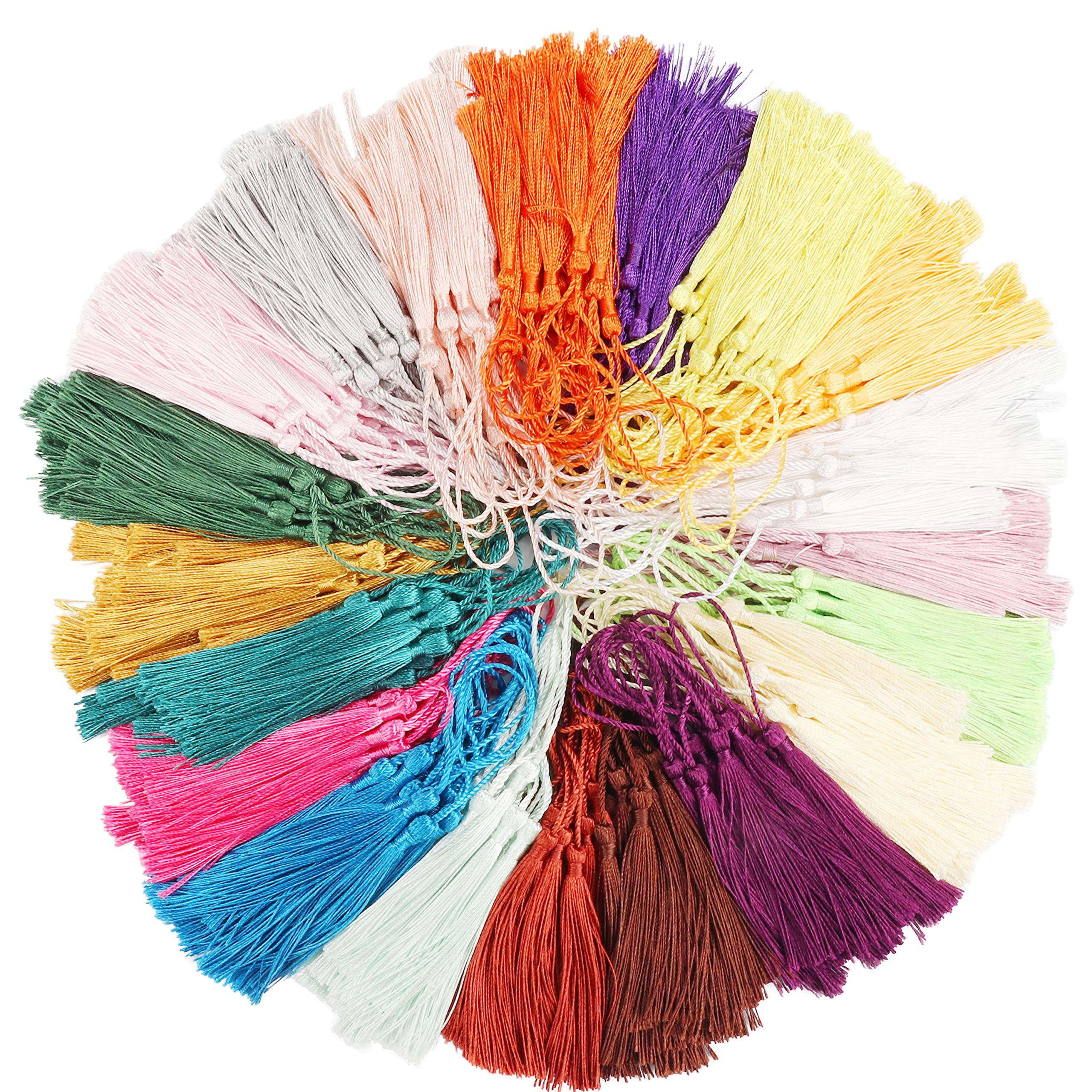 Handi Stitch Silky Handmade Tassels (300 Pieces) - 13cm / 5 inches - 20 colours - Soft Floss Bookmark Tassels with Cord Loop for Jewellery Making, DIY Projects, Craft Accessory, and Bookmark Pendants