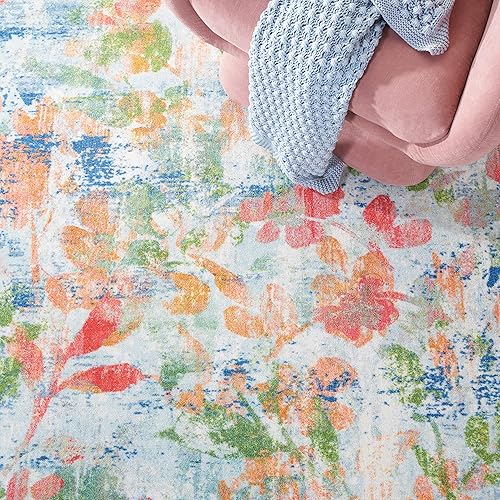 Miniatura 8 de SAFAVIEH Paint Brush Collection - Alfombra de área de 7 pies 9 pulgadas x 10 pies, color azul marino y naranja, diseño de acuarela, no desprende