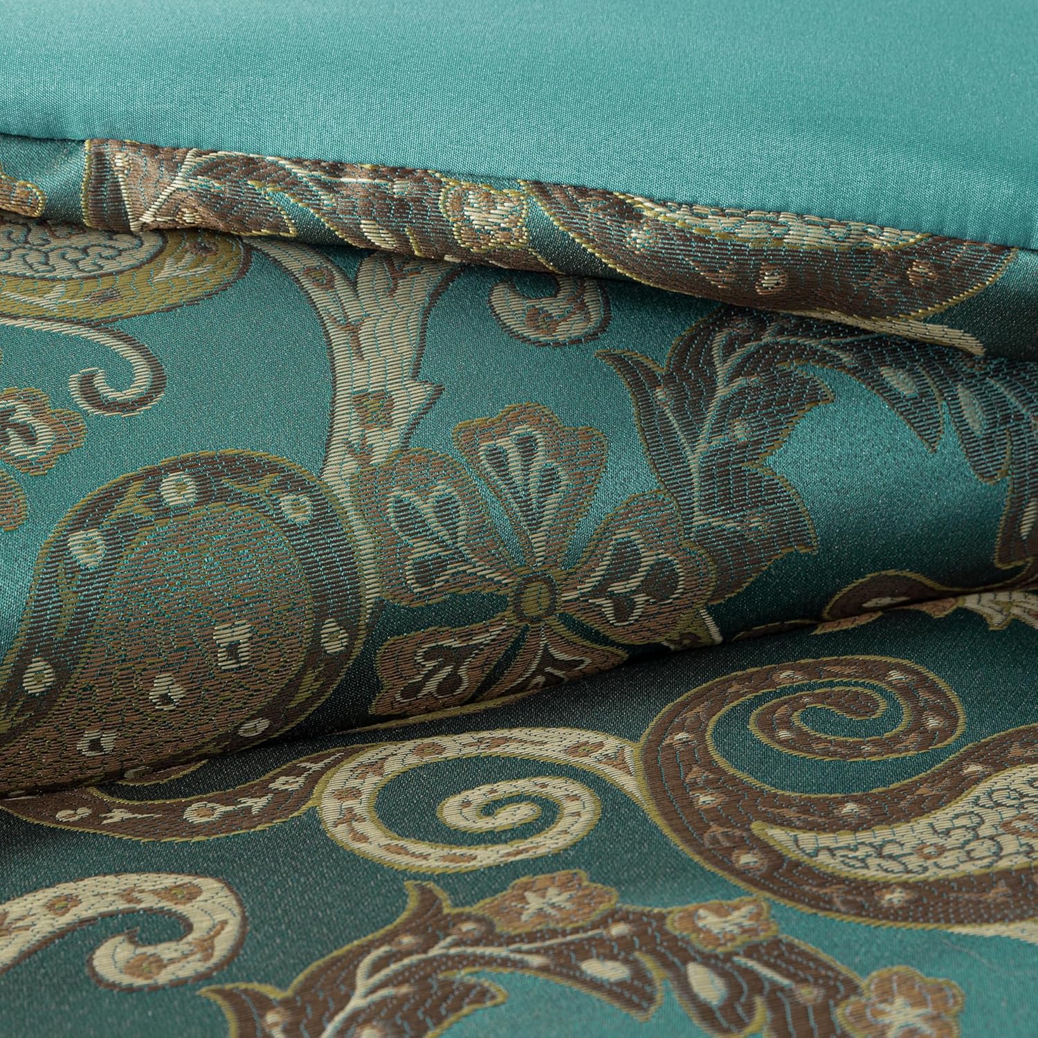 Chezmoi Collection Adelle 7-Piece Paisley Jacquard Embroidered Comforter Bedding Set, California King, Teal
