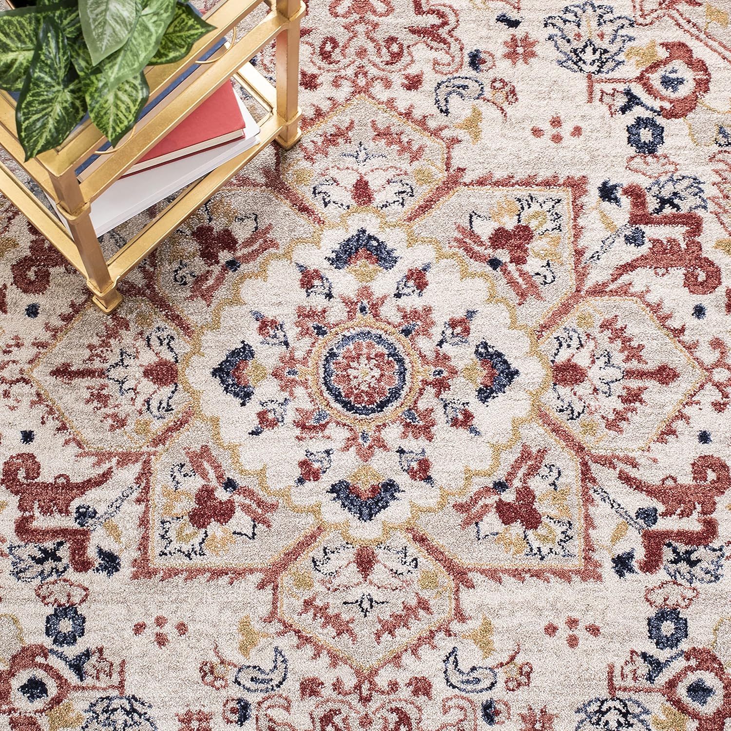 SAFAVIEH Charleston Collection Area Rug - 5'3" x 7'6", Beige & Ivory, Oriental Medallion Design, Non-Shedding & Easy Care, Ideal for High Traffic Areas in Living Room, Bedroom (CHL431B)