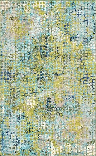 Tapete Unique Loom colección Jardin para múltiples áreas, abstracta, vibrante, Polipropileno, Azul-verde