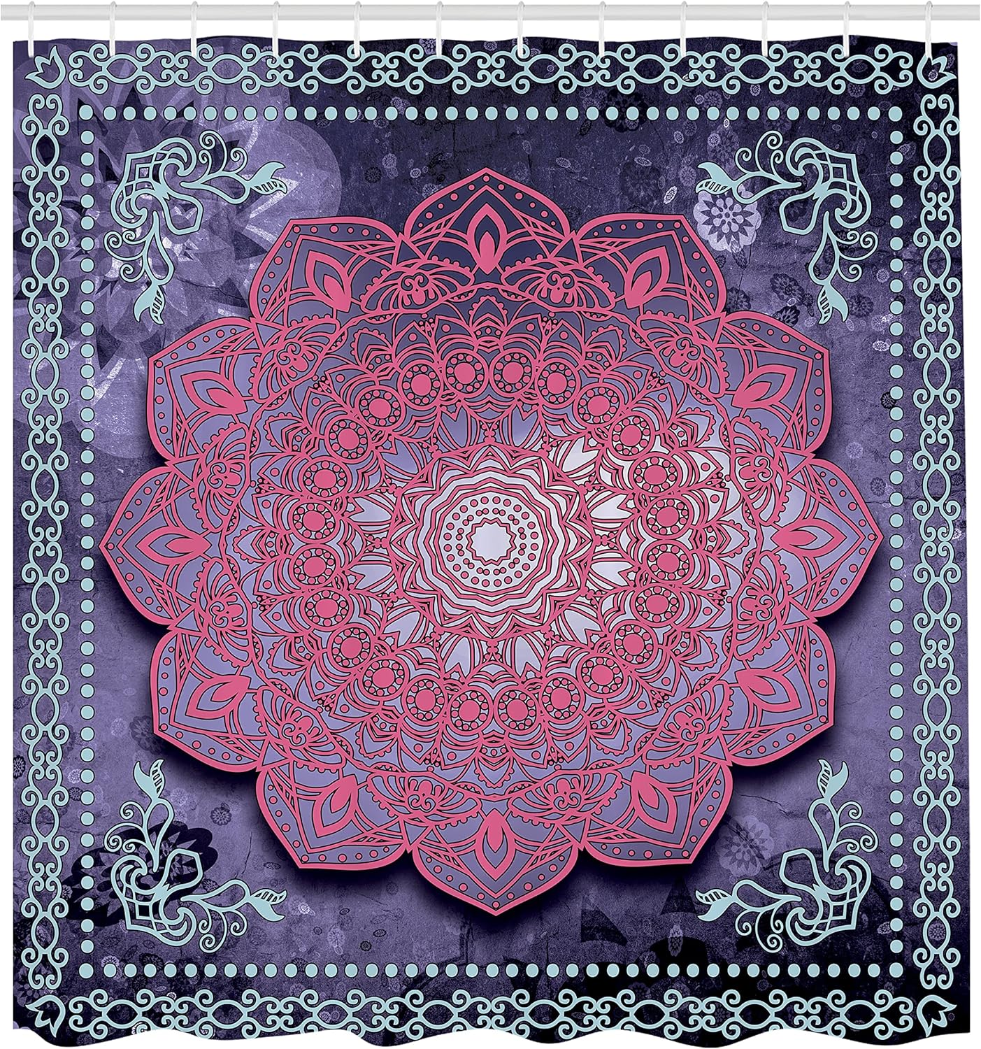 Ambesonne Ethnic Shower Curtain, Mystic Mandala Culture Karma Calmness and Harmony Boho Design, Cloth Fabric Bathroom Decor Set with Hooks, 69" W x 70" L, Dark Indigo
