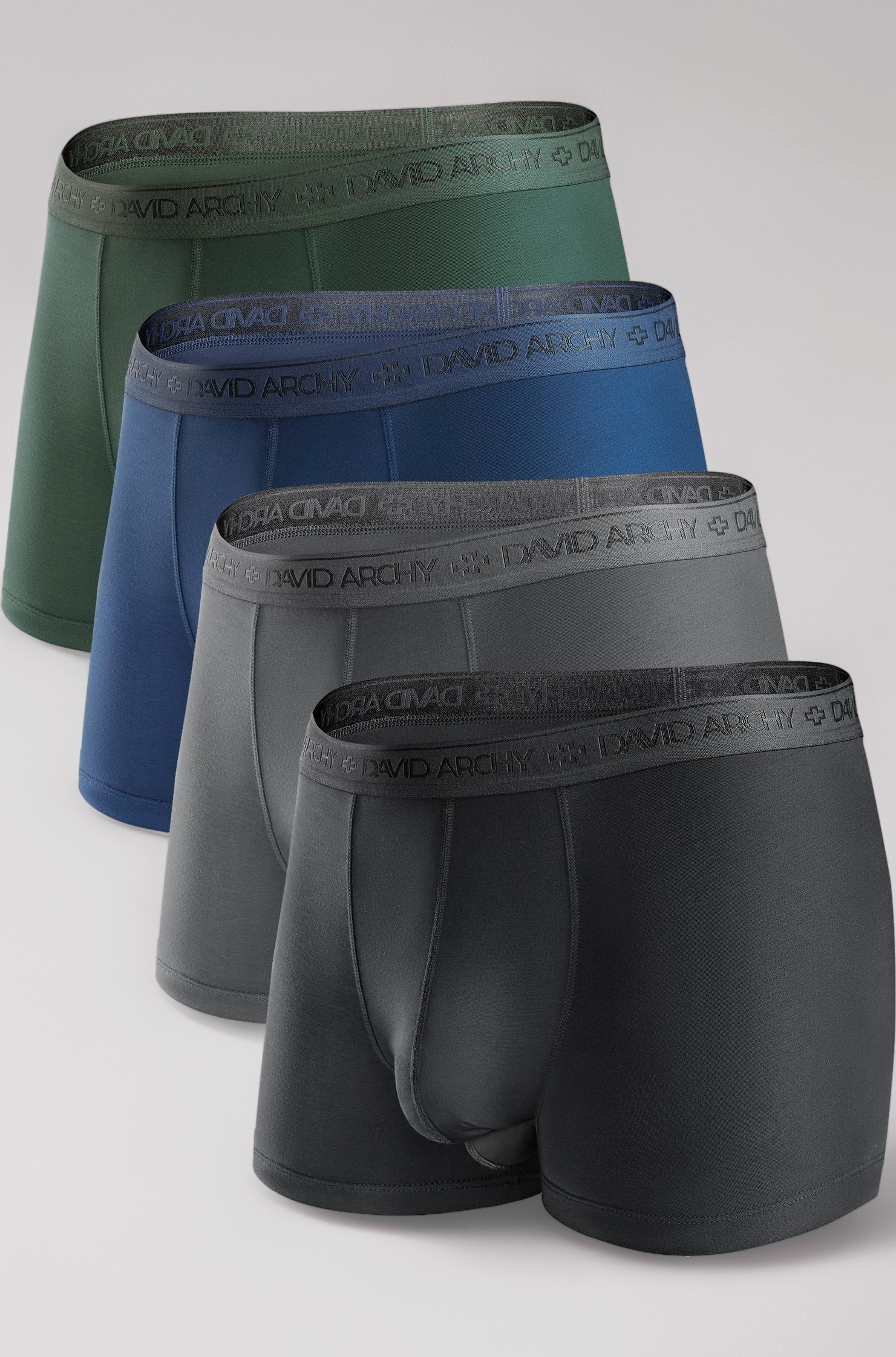 DAVID ARCHY Men's Underwear Micro Modal Dual Pouch Trunks Support Ball Pouch Bulge Enhancing Boxer Briefs for Men 3 or 4 Pack