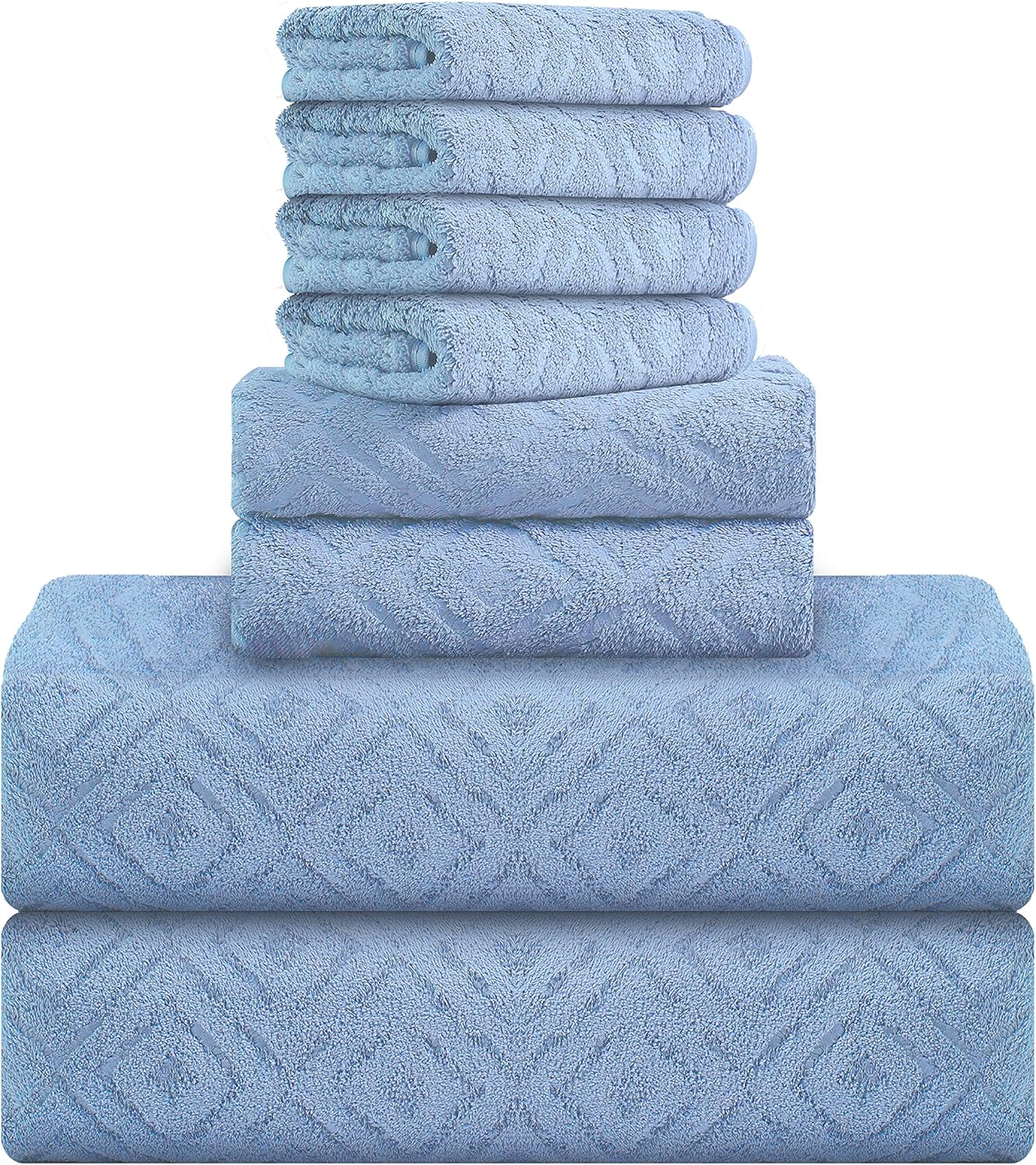 Blue Bath Towel set of 8, 2 Oversized Bath Towels, 2 Hand