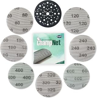 ChampNet 35PCS 6 Inch Mesh Hook and Loop Sanding Discs with Interface Pads, Assortment Grit 80 120 180 240 320 400 600, 6in Round Sand Paper Dust Free Abrasive Net Sandpaper Sheets for Orbital Sander