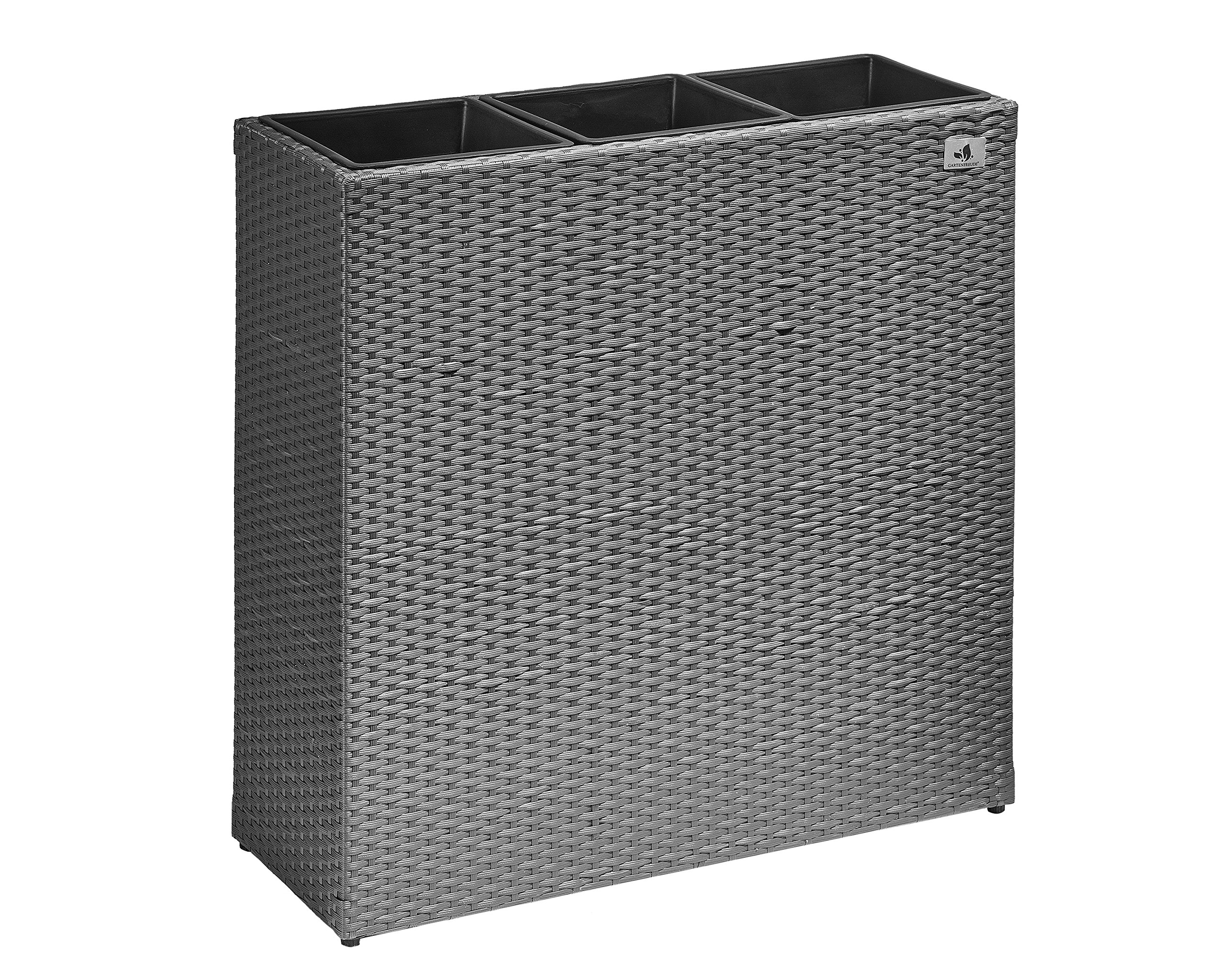 Jardinera Gartenfreude, separador de ambientes de polircan, inserciones de plástico 3x, gris, 76x26x73 cm, 4000-1070-056