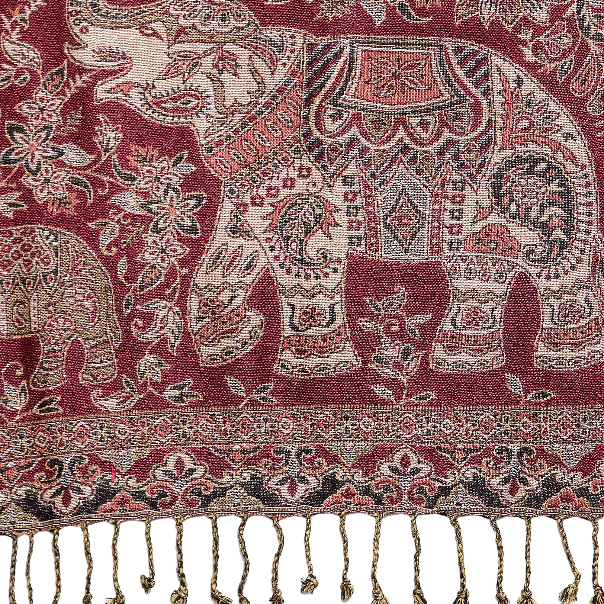 Pashtush Womens Bamboo Reversible Stole, Safari Elephants, Maroon and Black 3