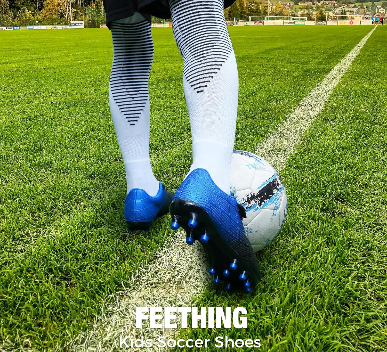 Youth Soccer Cleats for Boys and Girls Firm Ground Football Shoes with Easy-On Hook & Loop Closure Lightweight & Breathable for Outdoor Field Play (Little Kid & Big Kid Sizes)