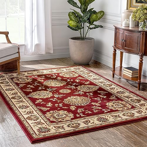 Miniatura 6 de Alfombra de área tradicional de estilo abbasi de tejido de calidad, Polipropileno, Rojo