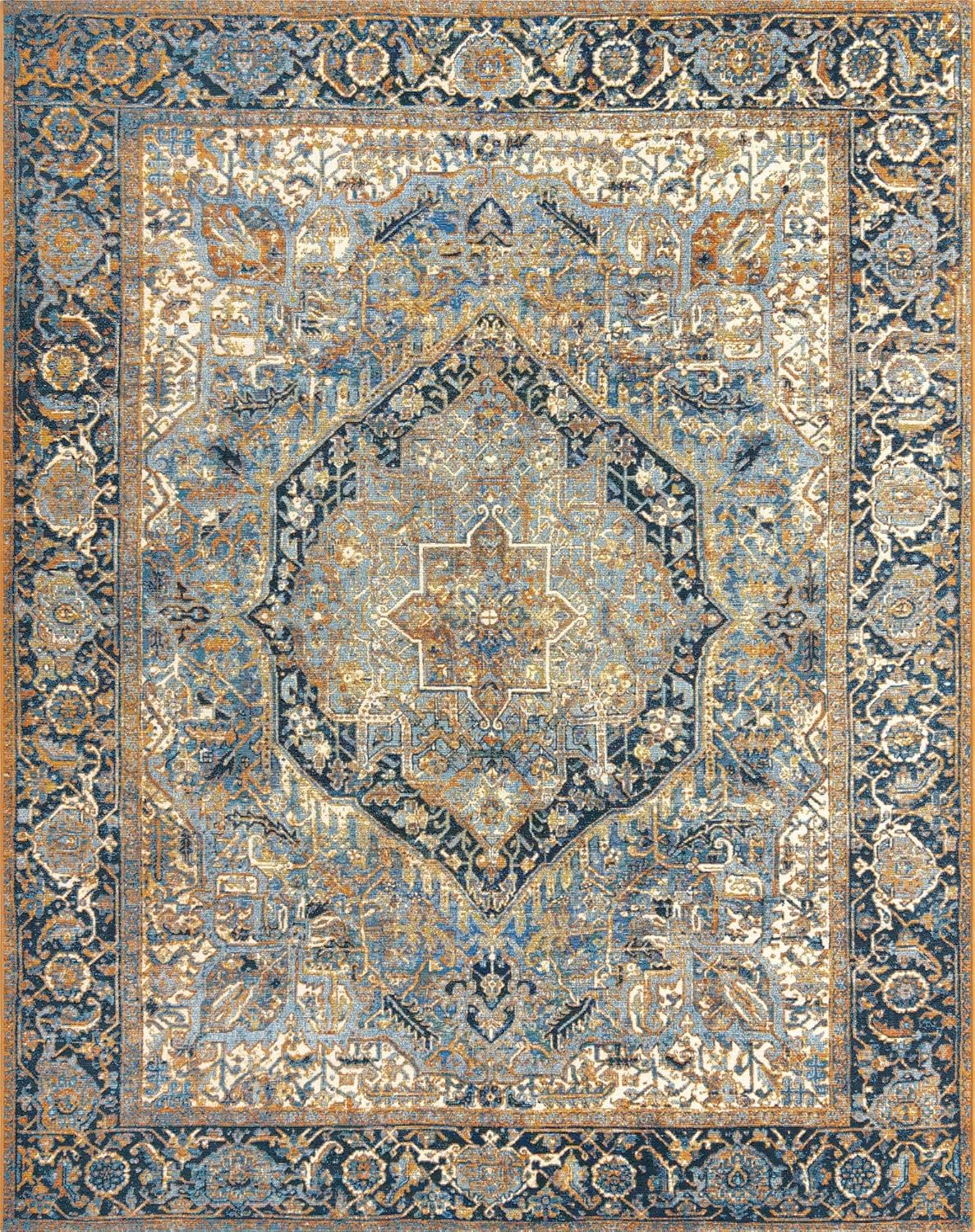 Blue and Beige 8' x 10' Outdoor Stain-Resistant Area Rug