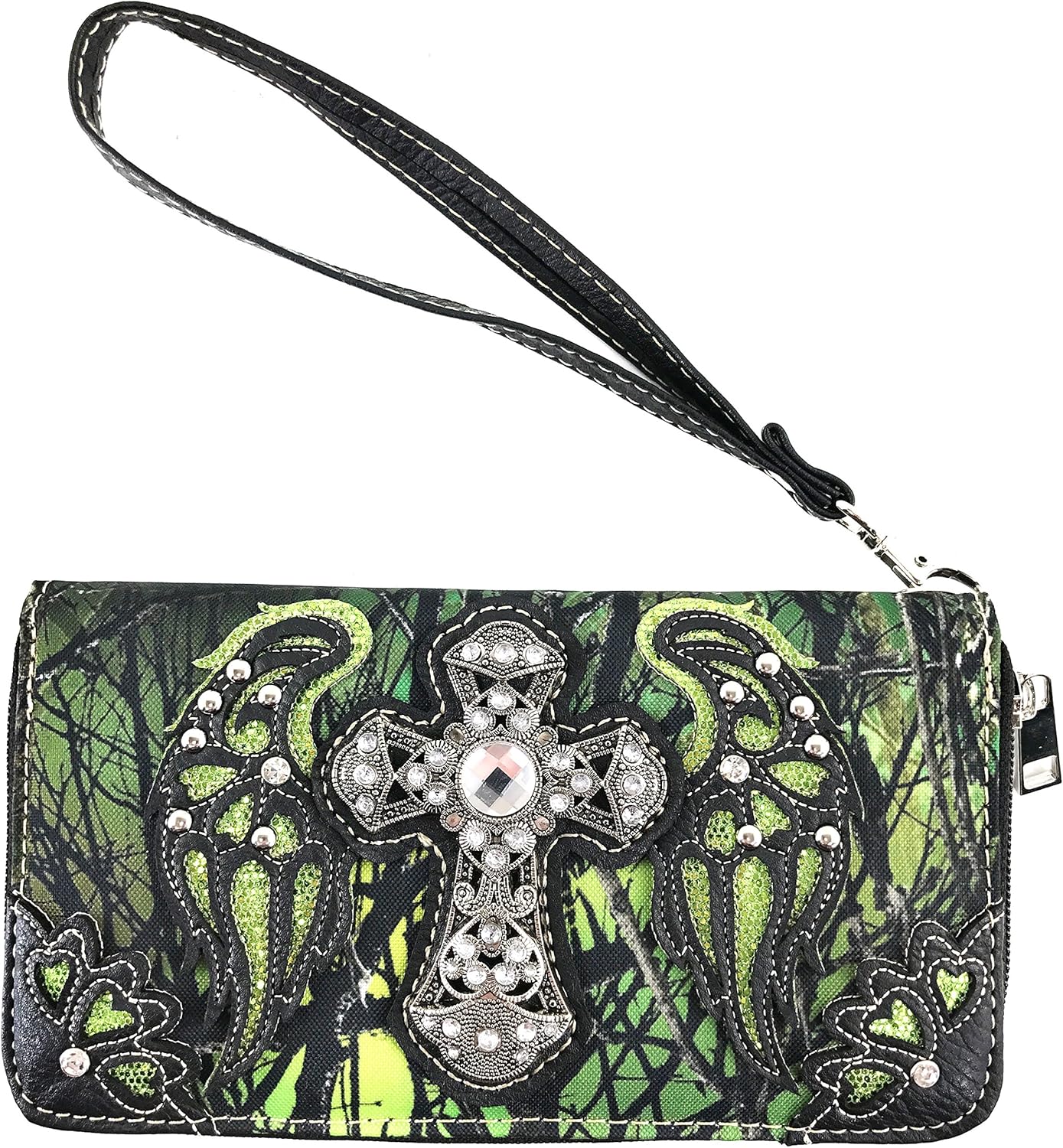 Justin West Camouflage Tree Branches Bling Rhinestone Cross Wings Handbag Purse Messenger Bags and Wallets - Image 7