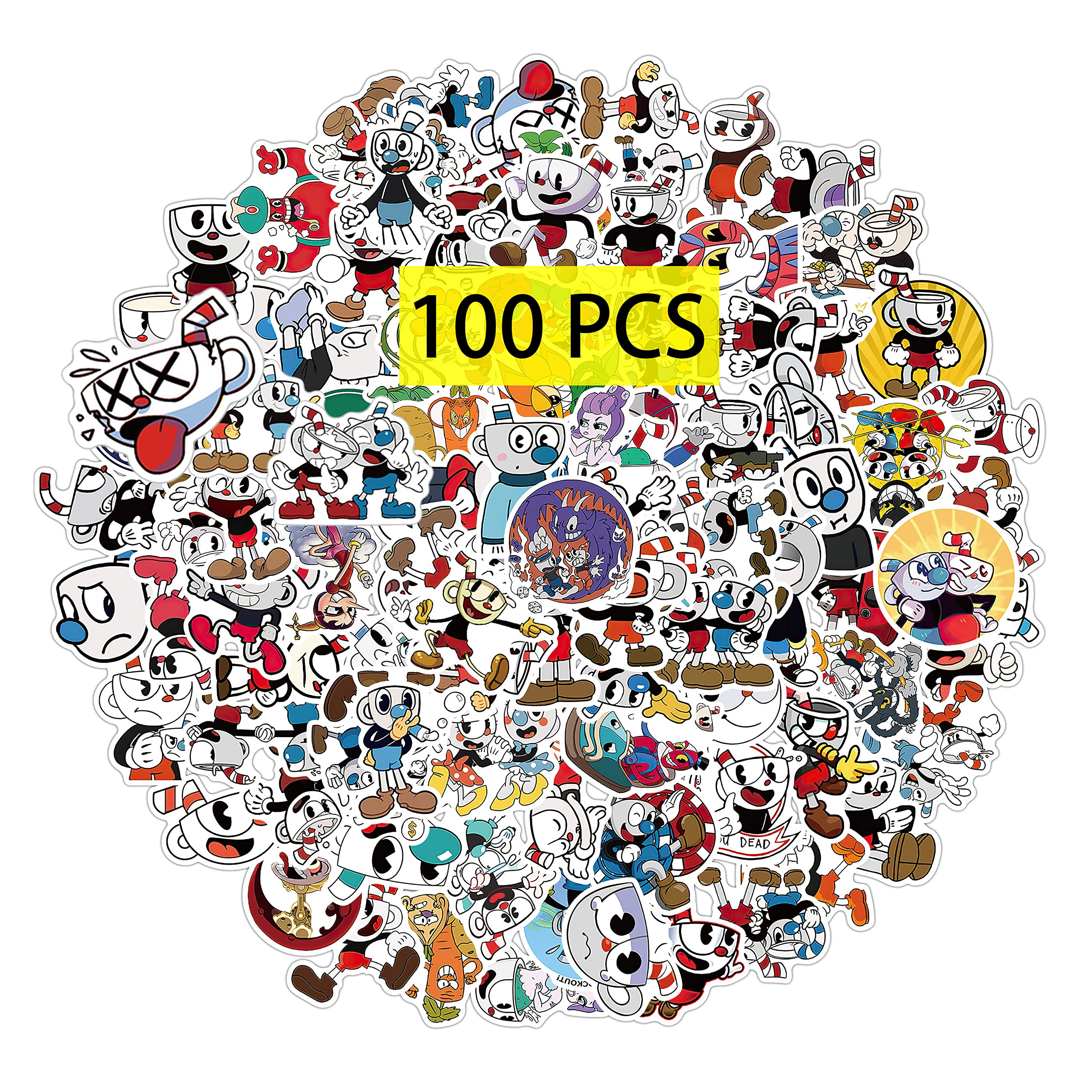 GTOTd Cuphead Game Stickers（100PCS）Gaming House Merch Vinyl Water Bottle Luggage Guitar Skateboard Cute Aesthetic Manga Gifts for Teens