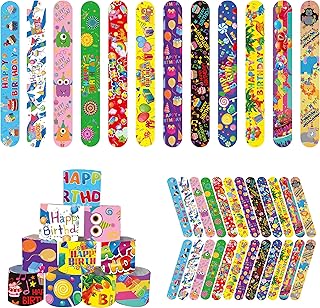 48 Pcs Happy Birthday Slap Bracelets for Kids Birthday Party Slap Bracelets Bulk Snap Bracelet Party Favors Supplies for kids&teens Gifts Teacher Classroom School Favors Prizes Exchanging Gift