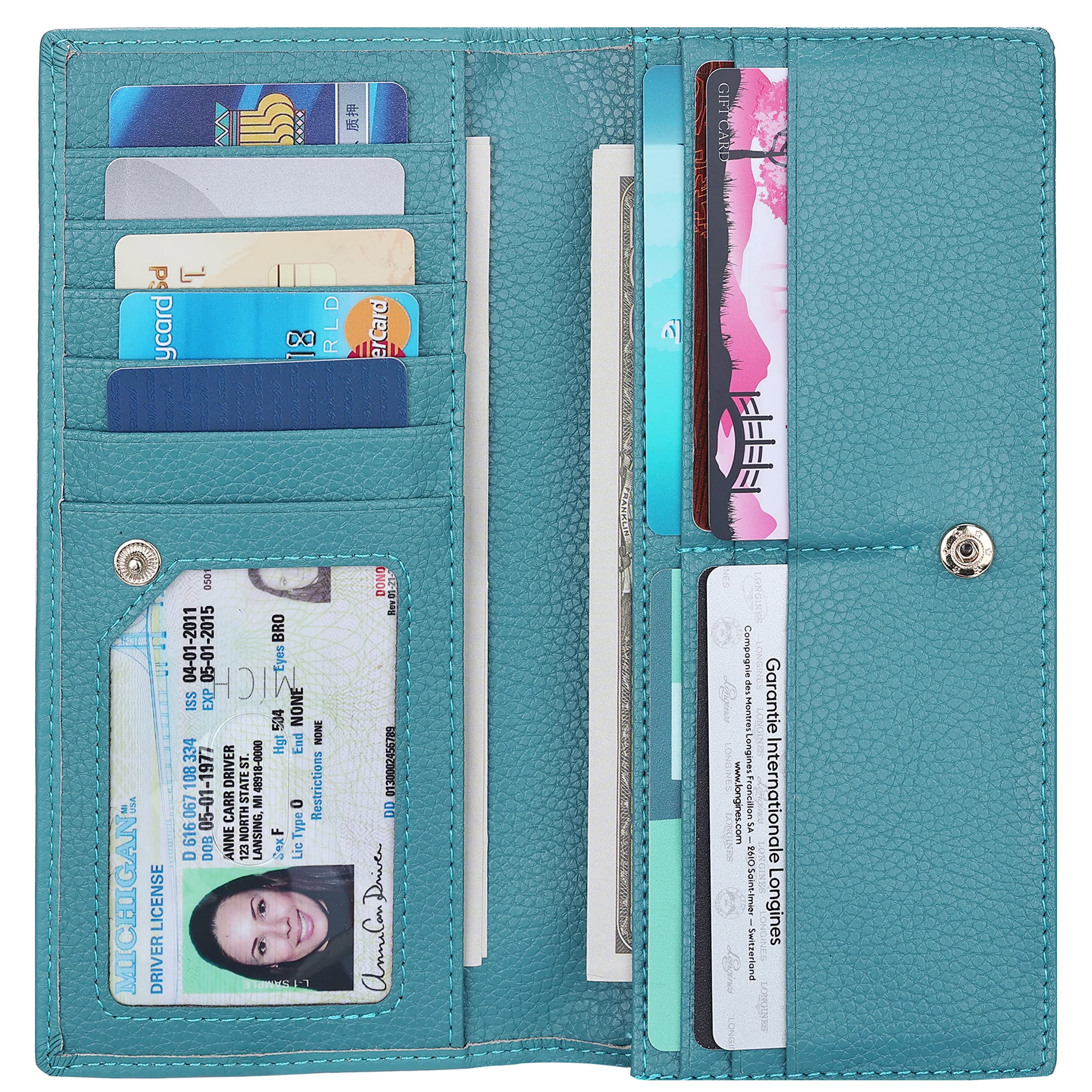 LavemiUltra Slim Thin Leather Women Wallet RFID Blocking Credit Card Holder Bifold Long Ladies Billfold