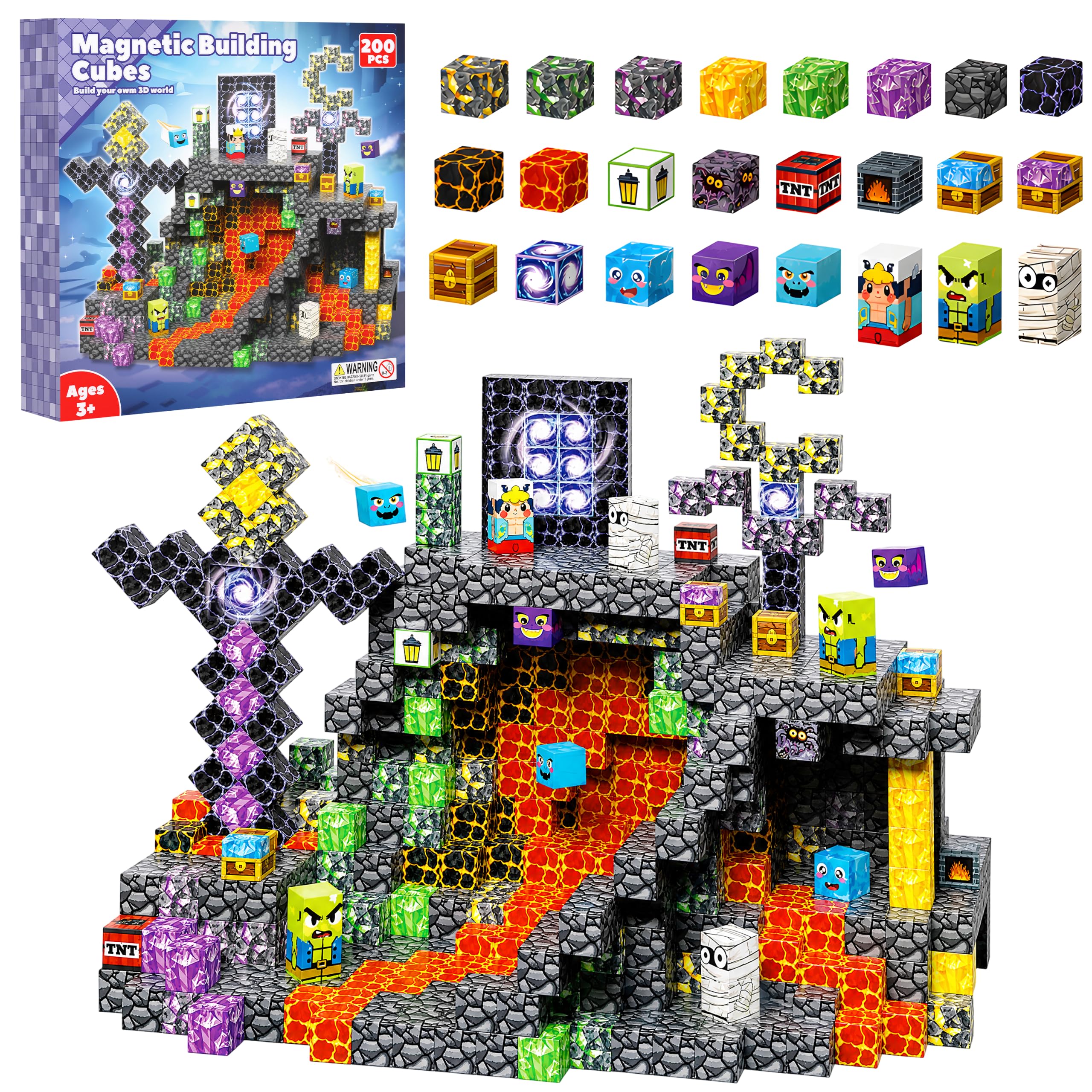 Zolovip Magnetische Bausteine für Mädchen Kinder 200 Stück(Lavamine) | Fördert Magnetismus, Logik, räumliches Denken - ideal für bildschirmfreies Lernen, Geschenk für Geburtstag/Weihnachten/Ostern