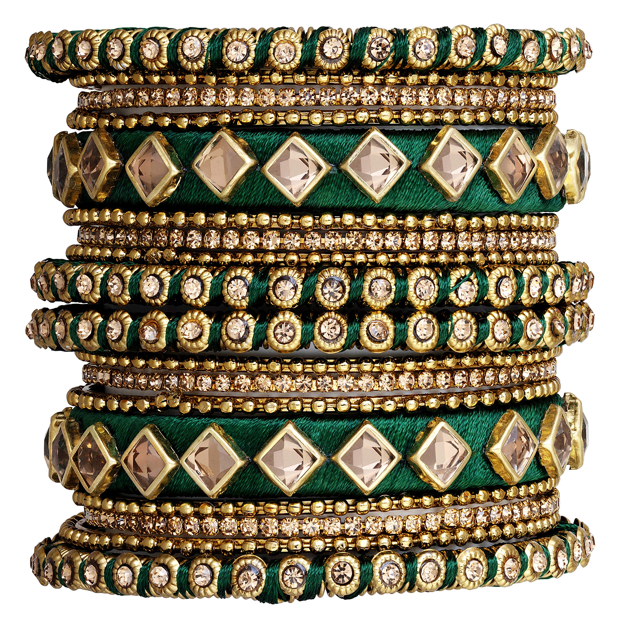 Aheli Ethnic Handmade Silk Thread Faux Stone Studded Bangle Set Chuda Indian Wedding Wear Fashion Jewelry for Women