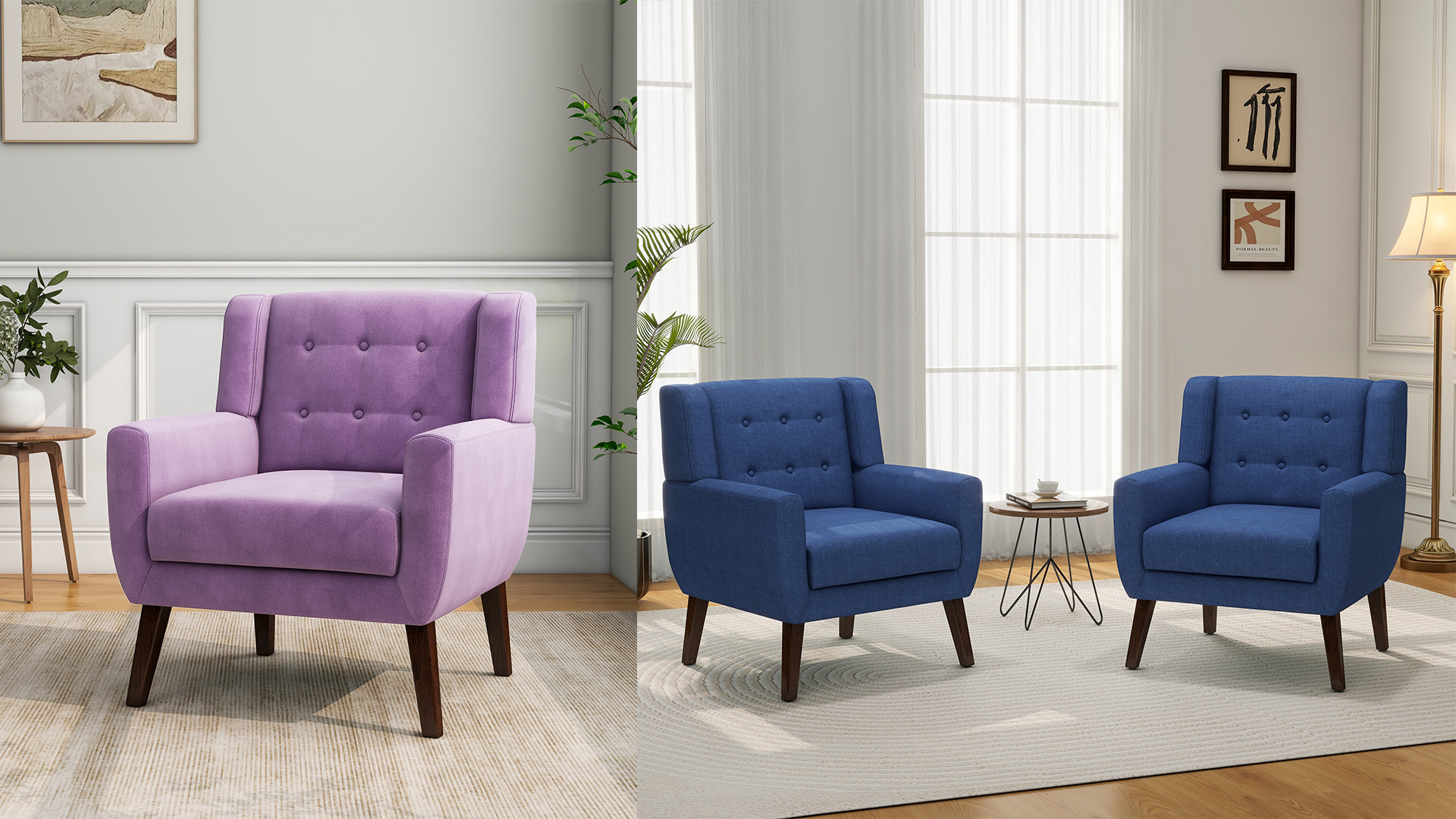 Purple Fabric Chair ミッドセンチュリー モダン1人掛けソファ Amazon.com: Accent Chair, Mid-Century Modern Velvet Fabric Chairs