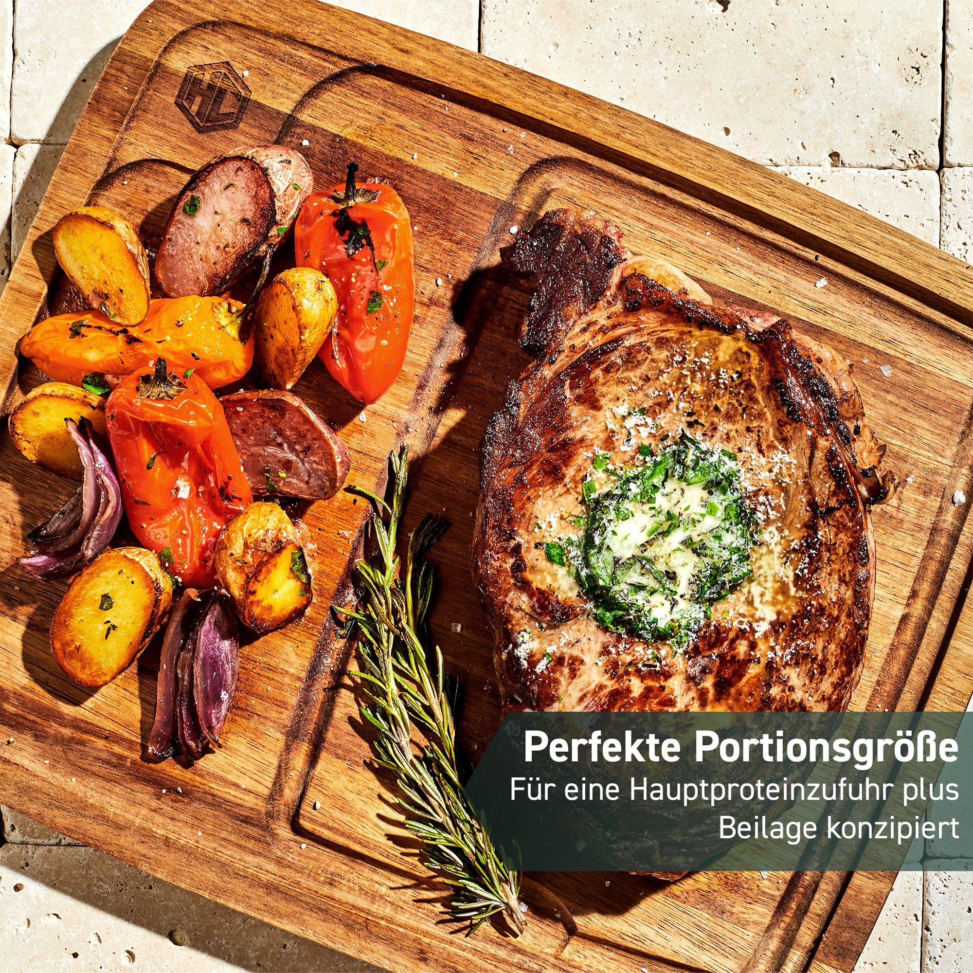 HexClad Steakbrett Set 4-teilig – Servierbrett aus Akazienholz