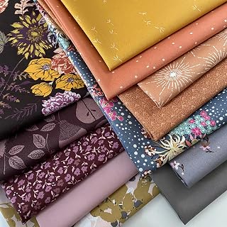 Warm Greeting Custom Quilt Bundle | Gray Rust Eggplant Gold Floral Fabrics | Deep Rich Earthy Colors | Half Yard Bundle | Various Art Gallery Designe (Fat Quarters)