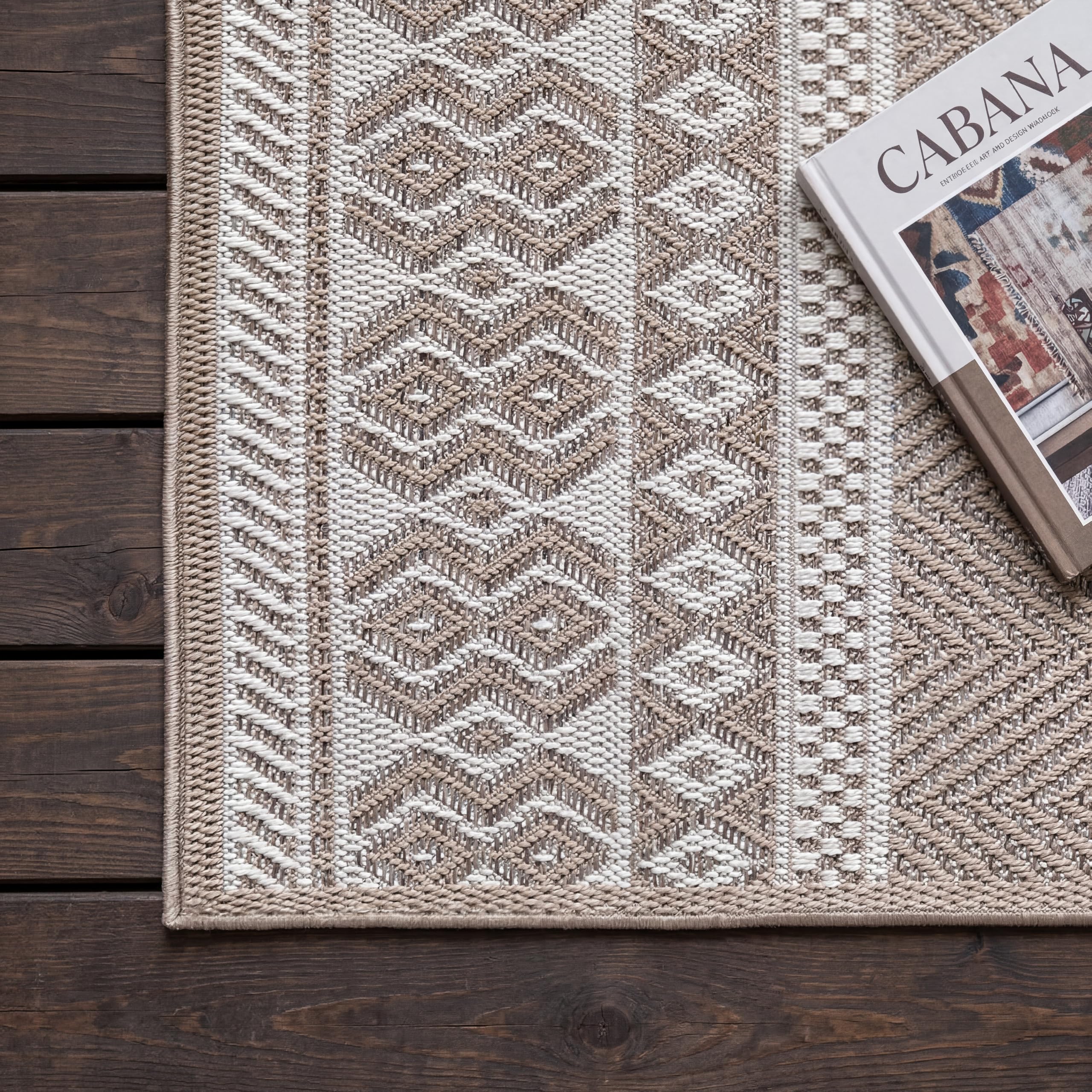 Paco Home Tappeto Per Esterno Da Balcone Terrazza Tappeto Cucina Moderno Boho Etnico, Dimensione:160x220 cm, Colore:Beige
