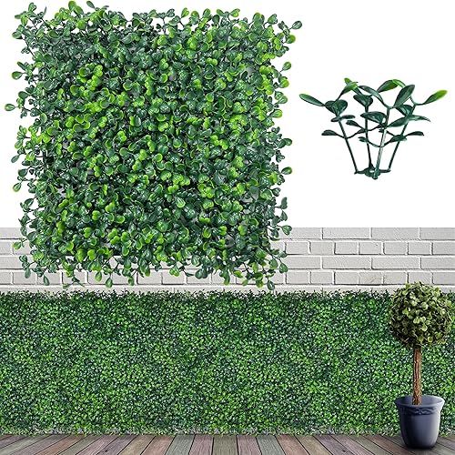 Artificial Grass Wall Panel Backdrop,10" X 10" 12P(8.4 sqft) UV-Anti Greenery Boxwood Panels for Indoor Outdoor Green Wall Decor & Ivy Fence Covering Privacy
