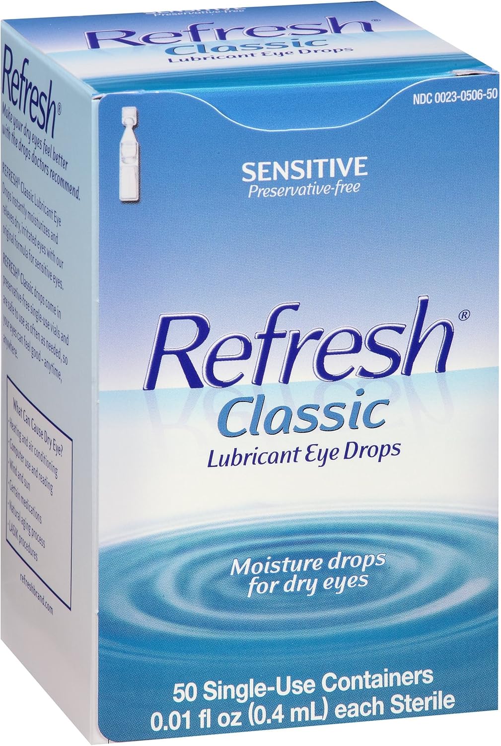 Refresh Classic Lubricant Eye Drops Single-Use Containers, 50 - 0.4 ml, Pack of 5