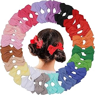 Premium Linen Toddler Bows for Girls Hair 40 Pcs - Handmade 3.5in hair bows for girls barrettes - Hair Bows for Toddler Girls - Girls Hair Bows with Covered Bow Clips for Baby Girls - Baby hair bows.