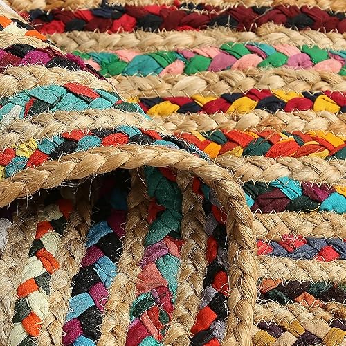 Vista 45 de REDEARTH · Alfombra redonda – Alfombra trenzada de yute natural de 6 pies – Alfombras de yute bohemio reversibles hechas a mano para dormitorio