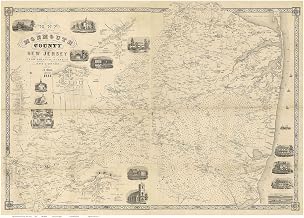 Monmouth County New Jersey 1851 Wall Map with Homeowner Names - Old Map Reprint