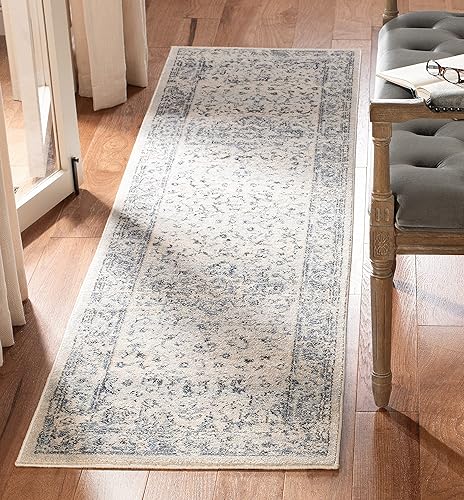 Miniatura 1 de SAFAVIEH Charleston Collection - Alfombra de pasillo de 2 x 8 pies, color marfil y azul marino, diseño oriental envejecido, no desprende pelusa y de